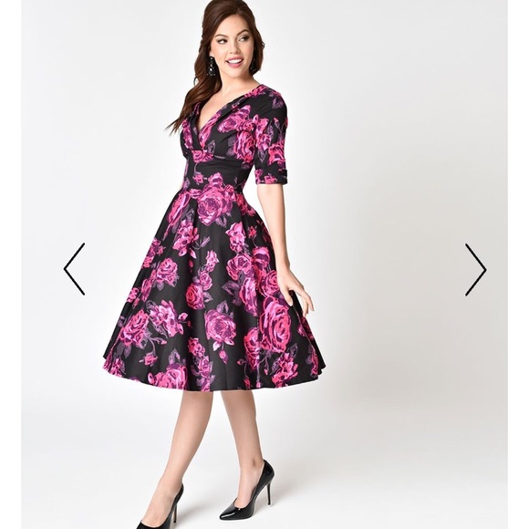 Unique Vintage Dresses & Skirts - NEW W/tags Unique Vintage Floral Swing Dress (M)